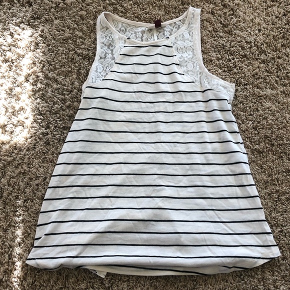 SO Tops - Striped and Floral Lace Tank Top